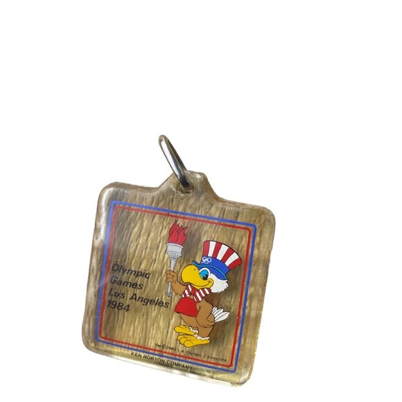 Vtg Ken Norton 1984 Los Angeles Olympic Games Keychain Sam the Eagle 2" x 2" - Picture 3 of 4